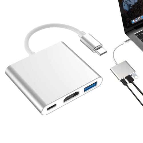 Adaptador USB C a HDMI,3 en 1 Adaptador con salida HDMI 4K USB 3.0 y puerto de carga USB C compatible con MacBook Pro/Air, Google Chromebook para Samsung S9+,Convertidor digital portátil