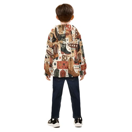 Cowboy Boots Stars and Stripes Toddler Fleece Jacket Girl Boys Hooded Fleece Jacket Coat Warm Outwear Zip-up 3-10T4