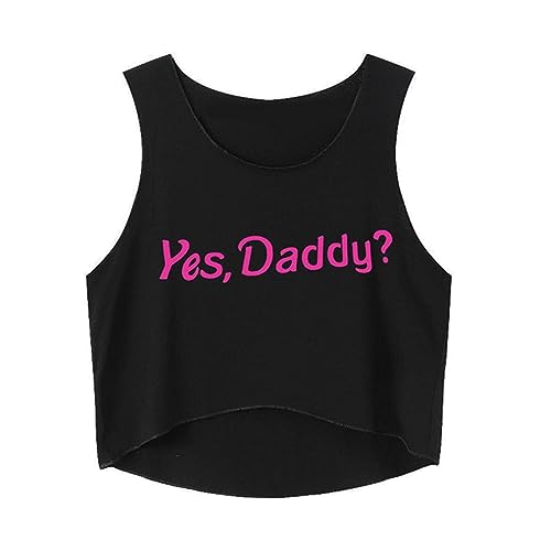 DRHOM Women's Yes Daddy Printed T Shirt Scoop Neck Short Sleeve Crop Top Summer Holiday Tees Blouse
