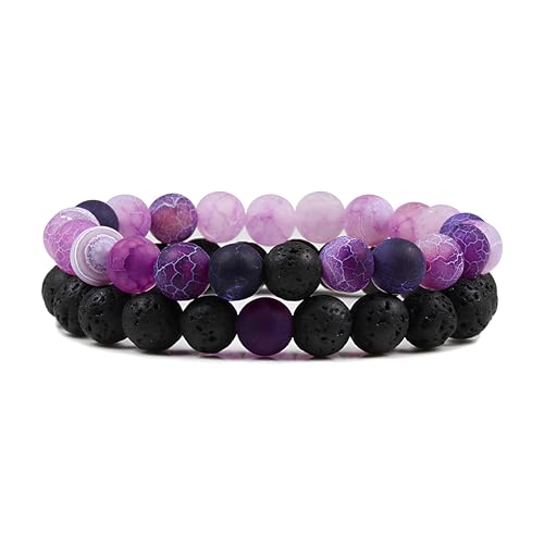 FORUBUS 2Pcs Lava Rock Beaded Bracelet Set &ndash; Essential Oil Diffuser Jewelry with Natural Stone...