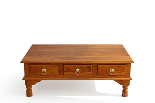 Image of Sheeshsam Wooden Center Coffee Table with Drawers - Solid Wooden Coffee Table for Living Room - Tea Table Teapoy Center Piece for Home Sofa Center Table for Living Room (Honey, Ryan)