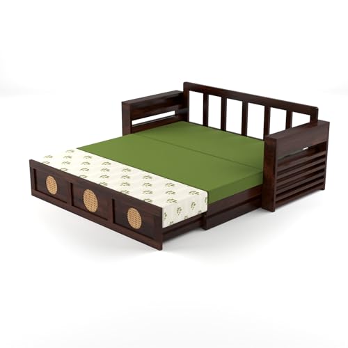 Image of Mamta Furniture Sofa Cum Bed (Walnut Finish, 3 Seater - CaneCircle)