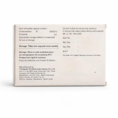 Image of Calcigenn D3 Capsule | Cholecalciferol 60000 IU Vitamin D3 Supplement | Softgel Capsules | 5 Strips (20 Capsules)