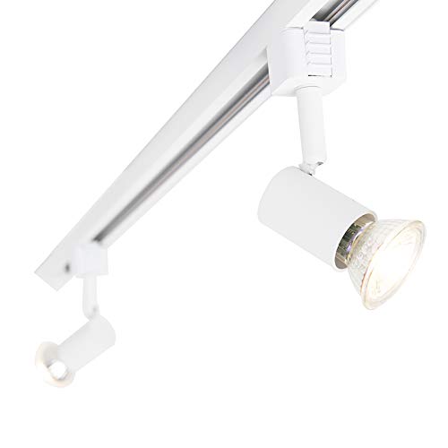 Qazqa Modern Schienensystem Lampen Komplettset, Schienenbeleuchtung, Deckenstrahler, Deckenspot - Iconic Jeany - Weiß, 5-flammig, 200cm, Ideal als Küche lampe und Wohnzimmerlampe