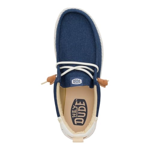 HEYDUDE Wally Craft Linen Sargasso Blue/White Size 7, Men’s Shoes, Men's Slip-on Loafers, Comfortable & Light-Weight2