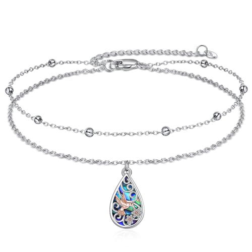 Image of POPLYKE 925 Sterling Silver Double Layered Chain Evil Eye Daisy Sunflower Butterfly Anklets for Women Holiday Beach Crystal Ankle Bracelet Dainty Evil Eye Jewelry