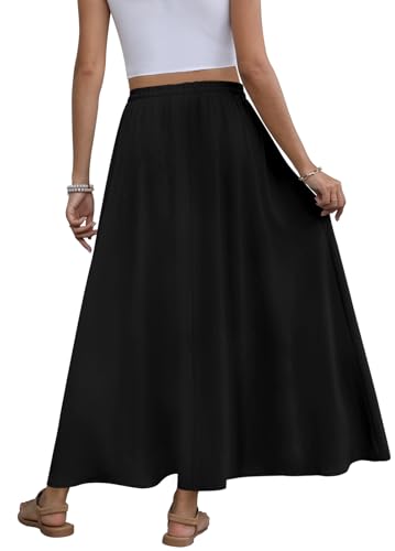 Women's Maxi Skirt Summer 2025 Pleated Flowy Elastic High Waisted Skirts with Pockets3