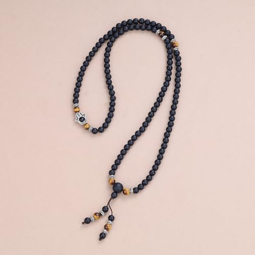 COAI 108 Mala Beads Hamsa Hand Bracelet, Wrap Bracelet Beaded Necklace for Men Women4