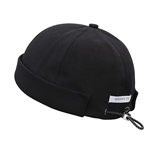 jerague Breathable Docker Beanie Hat Adjustable Leather Buckle Vintage Style Brimless Cuff Watch Cap