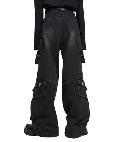 SOMTHRON Women's Baggy Cargo Denim Pants High Waisted Wide Leg Y2k Hip Hop Grunge Multi-Pocket Jeans Streetwear2