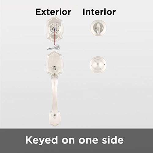 Kwikset 96870-099 Belleview Single Cylinder Front Door Handleset with Polo Door Knob Featuring SmartKey Security in Satin Nickel