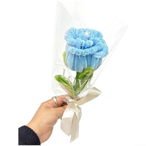 Delicado ramo de rosas de ganchillo hecho a mano para recuerdos de boda, entrada, acento de escritorio de oficina y configuración de eventos románticos (azul)