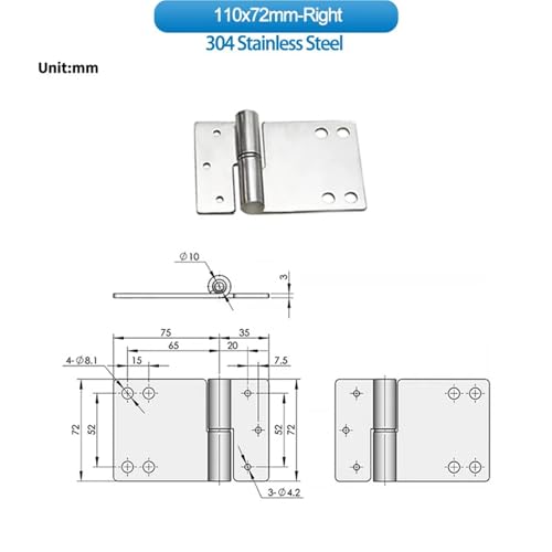 Charnière pliante en acier robuste 110x72mm de haute précision