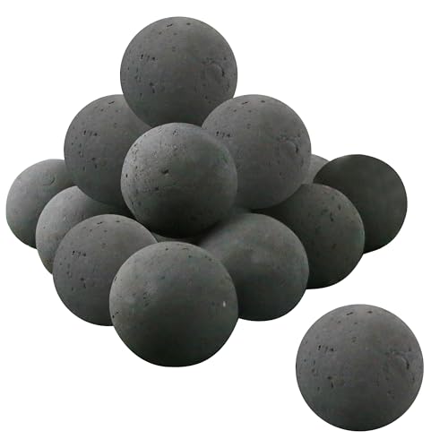Sunnyglade Ceramic Fire Balls Set of 15 3 Inch Round Fire Stones Set for Indoor and Outdoor Fireplaces Accessory Black (15 Black)