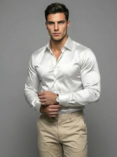 Image of Diverse Men's Satin Casual Shirt | Premium Solid Poly Satin | Wrinkle-Free, Full Sleeve Regular Fit Office, Business Wear