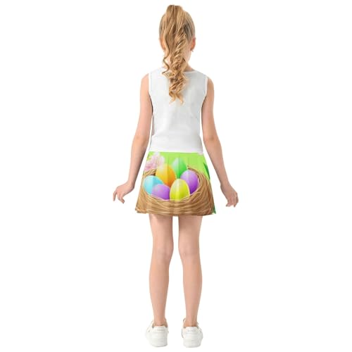 Blue Pink Athletic Shorts Girls Skorts Toddler Tennis Skirts Flowy Skort Easter Nest Colorful Eggs 4t4