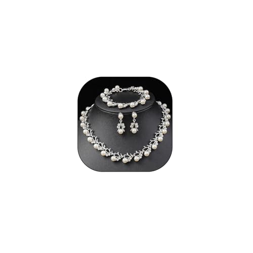 Rhinestone Pearl Wedding Jewelry Set for Bride Bridesmaid Bohemia Adjustable Beaded Crystal Bracelet Necklace Exaggerated Pearl Earring Set for Women