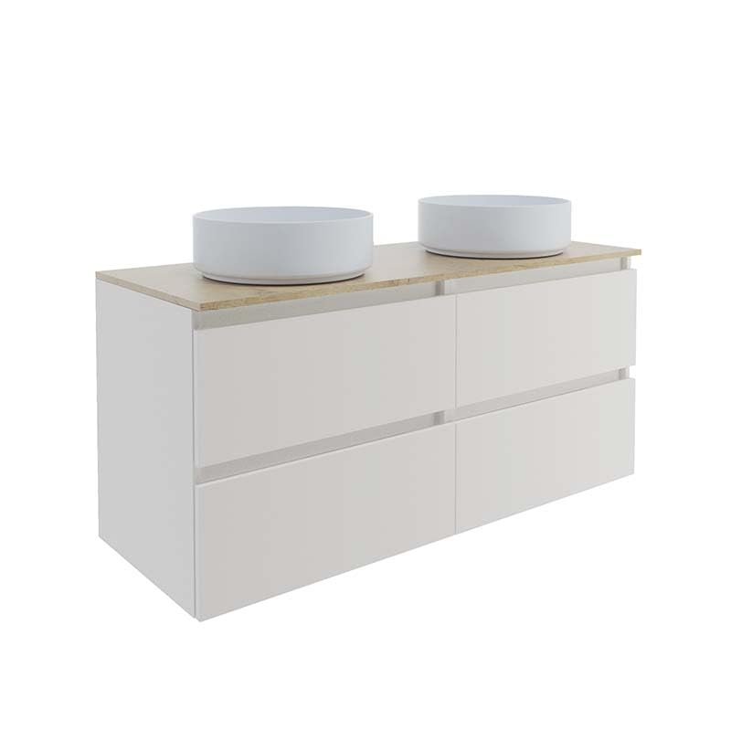 Baikal Mueble de Baño Mel. Mueble MONTADO. 120cm Blanco 4 Cajones Suspendido con Lavabo sobre Encimera. Armario de Baño. Incluye Lavabo Ceramico