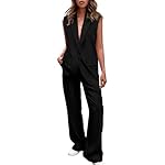 PRETTYGARDEN Women's 2 Piece Outfits Sleeveless Suit Vest and Wide Leg Pants Business Casual Blazer Sets