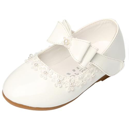 Little Flower Girls Shoes Ankle Strap Soft Round-Toe Bow Dress Mary Jane Ballet Flats(Toddler/Little/Big Kid)