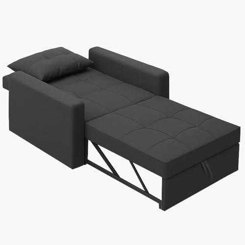 Image of CASASTYLE Trissa 1 Seater Pull-Out Premium Fabric Sofa Cum Bed Sofa Set for Living Room (Dark Grey -Fabric)