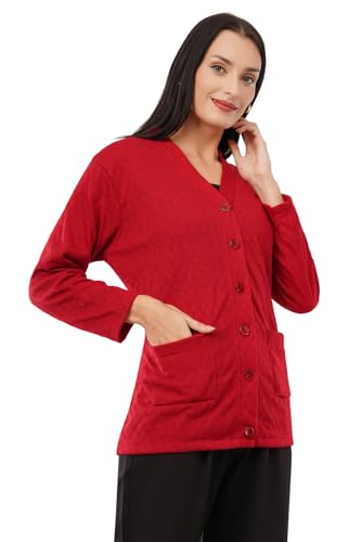 Image of Women Woolen Full Sleeve self Knit v-Neck Sweater Cardigan for Winter wear with Front Pockets Plus