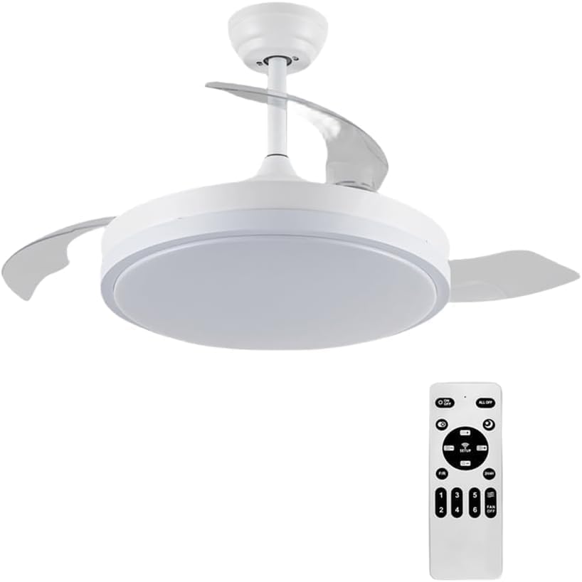 ONSSI Ventilador de Techo con Luz Led 68W (36W/Luz+32W/Motor),Mando a Distancia Regulable y Cambiar de Color,Invisible Ultra Silencioso y Palas Retráctiles 6 velocidades,Ventilador para Salon,Comedor