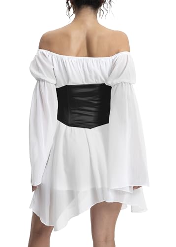 Image of Womens Corset Dress Off Shoulder Bell Sleeve Casual Party Pirate Fairy Dress Set