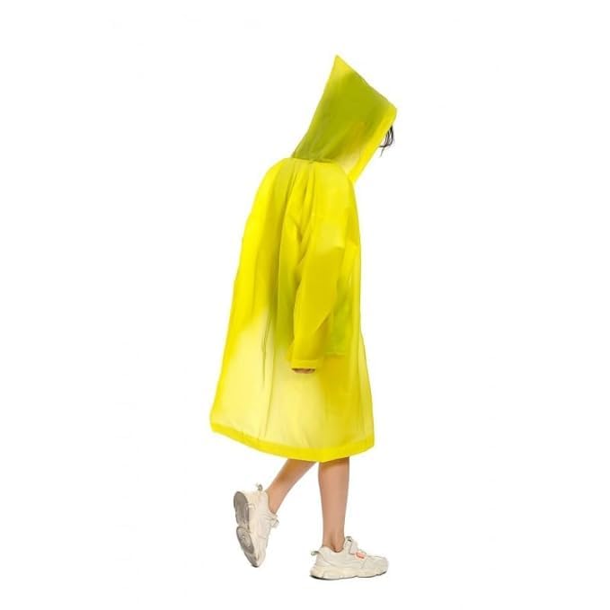 W+ Kids Plain Hooded Raincoat with & Side Pocket| Rain Fighter I Rain Coat for Boy's I Girl's with Carrying Pouch (YELLOW) (10-11Years) 2