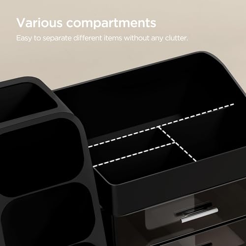 Image of HBlife Cologne Organizer for Men Makeup Organizer with Brush Holder for Vanity, Large Plastic Bathroom Countertop Organizer Skin Care Storage, Fathers Day Gift for Dad Husband, Black