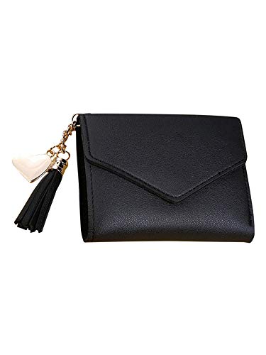 pedkit Moda feminina borla carteira curta de couro pu cor sólida pequeno dobrado ID titular do cartã