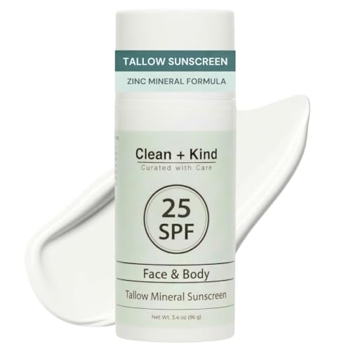 Best Mineral Sunscreen for Seniors Over 60: Gentle Formulas Without Harsh Chemicals 15 Clean + Kind Tallow Sunscreen SPF 25 — Travel Size Mineral Sunblock with Non-Nano Zinc Oxide, Reef-Safe Body Sun Protection, No White Cast (3.4 oz)