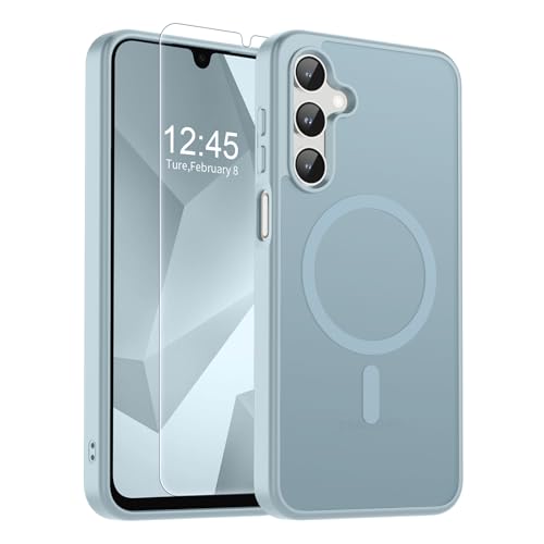Image of SUPFINE Magnetic for Samsung Galaxy A16 5G Case with Screen Protector, (Built-in Magnets) (Military Grade Drop Protection) Slim Translucent Shockproof Phone Case,Sliver Blue