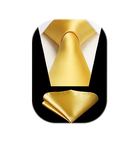 Image of HISDERN Mens Solid Color Ties Formal Satin Necktie and Pocket Square Set Classic Wedding Business Tie & Handkerchief