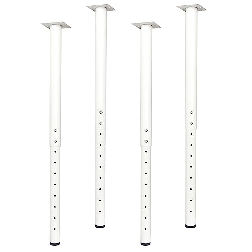 QLLY Lot de 4 Pieds de Bureau Ronds réglables en métal, 60 à 100 cm, pour Bureau à Domicile, Bricolage (Blanc)