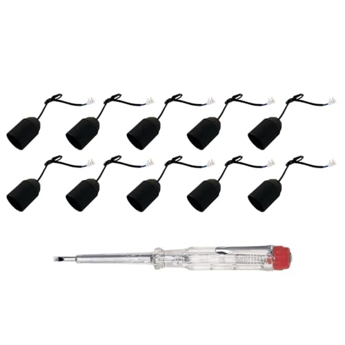Preisvergleich Produktbild NCC-Licht 10 x E27 Lampenfassung schwarz - Baufassung mit Zugentlastung für Baustelle, DIY Leuchten und Pendelleuchten - max. 60W Leistungsaufnahme - inkl. Spannungsprüfer