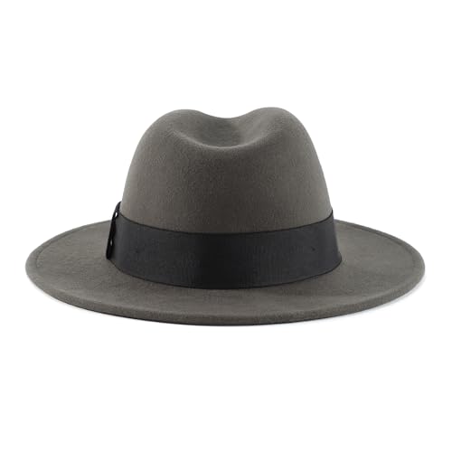 Home Prefer Mens Wool Fedora Hat with Band Classic Wide Brim Fedora Hat for Men Women Panama Dress Hat