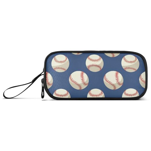 Image of Baseballs Ball Blue Pencil Case Box Boys Girls Large Pencil Pouch with Zipper Compartments Big Capacity Stationery Pen Bag Organizer for Kids Teens Adults School