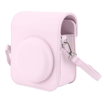 Estojo Protetor Para Câmera Phetium Instant Mini 12 Compatível com Instax Mini 12 11, Bolsa de Couro PU com Bolso e Alça de Ombro Ajustável (Rosa)