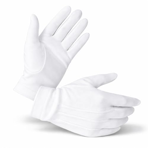 Image of White Cotton Parade Gloves for Marching Band, Parade, Cosplay Costume, and Formal Attire 100% Cotton S, M, XL