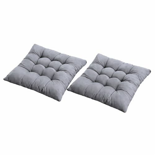 Image of Wakewell Soft Chair Pad with Ties | Square Padded Chair Pad Cushion for Dining Chair, Kitchen & Office | Washable Microfibre Chair Pad for Home Seating (2, Grey)