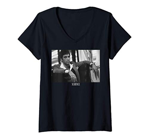 Femme Scarface Tony Montana Sitting Portrait Logo T-Shirt avec Col en V Cover