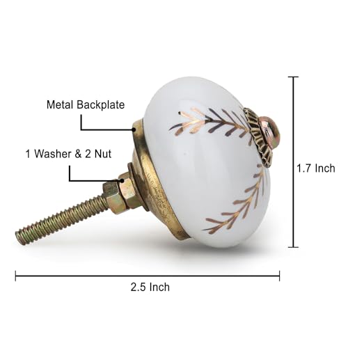 Image of Ceramic Vintage Assorted Colourful Pottery Drawer Handle Door Knobs and Pulls for Kitchen (White Gold knobs Pack of 6)