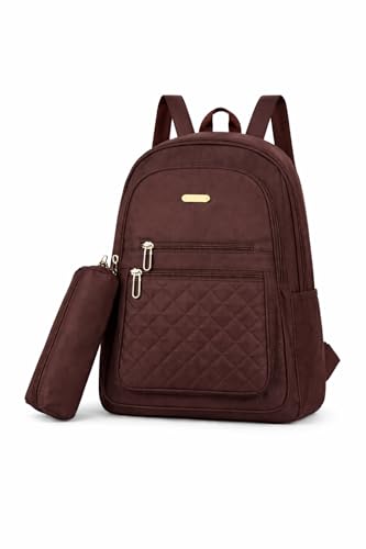Mochila Feminina Escolar com Estojo Reforçada Trabalho Faculdade Juvenil Impermeável (Marrom Escuro)