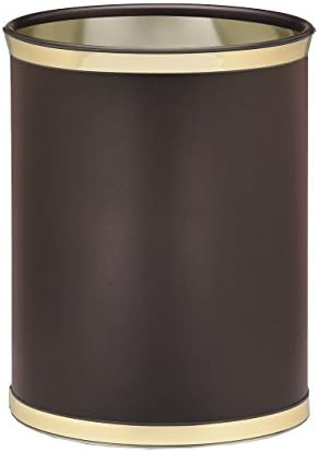 Kraftware Sophisticates Leatherette Oval Wastebasket, 14", Brown w/Brass