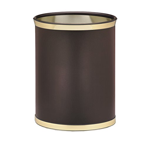 Kraftware Sophisticates Leatherette Oval Wastebasket, 14", Brown W/Brass #TOP13