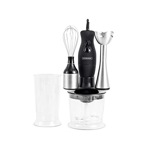 Mixeur Plongeant 3en1 Kitchencook MX700 – 400W, Lames Inox, Fouet Métal, Hachoir 0.5L, Verre Doseur 700ml, 2 Vitesses