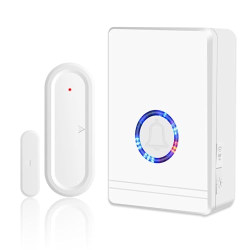 NineLeaf Carillon sans Fil Sonnette de Portée de 200M/600FT, Detecteur sans Fil pour Portes et Fenêtres, 48 sonneries, système d'alarme de sécurité à Domicile, sécurité de Magasin 1Récepteur 1Chime