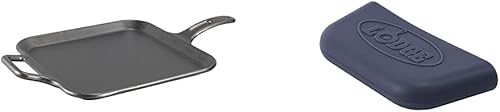 Miniatura 5 de Lodge BOLD Plancha cuadrada de hierro fundido sazonado de 12 pulgadas + soporte de mango de asistencia de silicona Lodge BOLD - Rojo vibrante