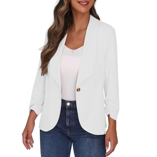 Blazers for Women Business Casual 3/4 Sleeve Womens Blazer with Padded Shoulder Work Office Slim Fit Outfits Jackets